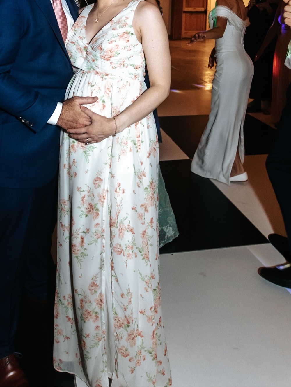 Birdy Grey Floral Dress with Peach and Green - Maternity Friendly